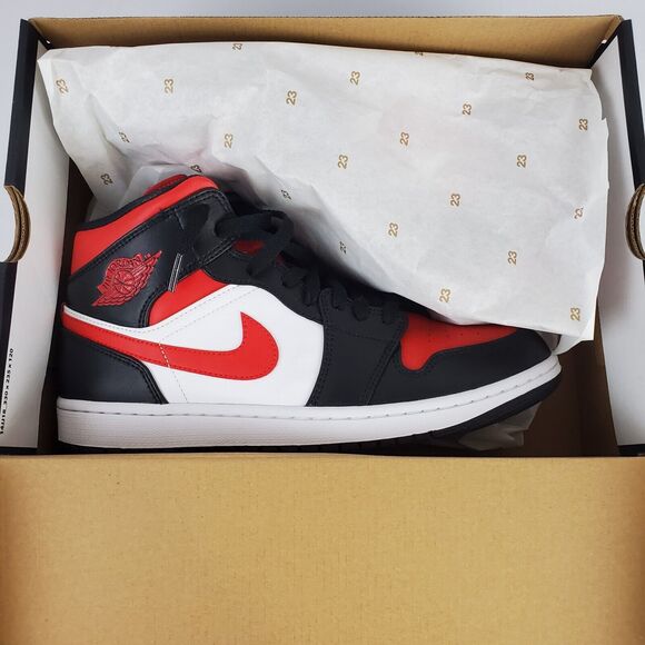 Air Jordan 1 Mid Shoes "Bred Toe" Black Fire Red White 554724-079 Men's Athletic - Picture 3 of 14